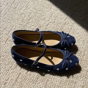 Janie and Jack velour Navy Blue girls Shoes with Bow and Studs size 2